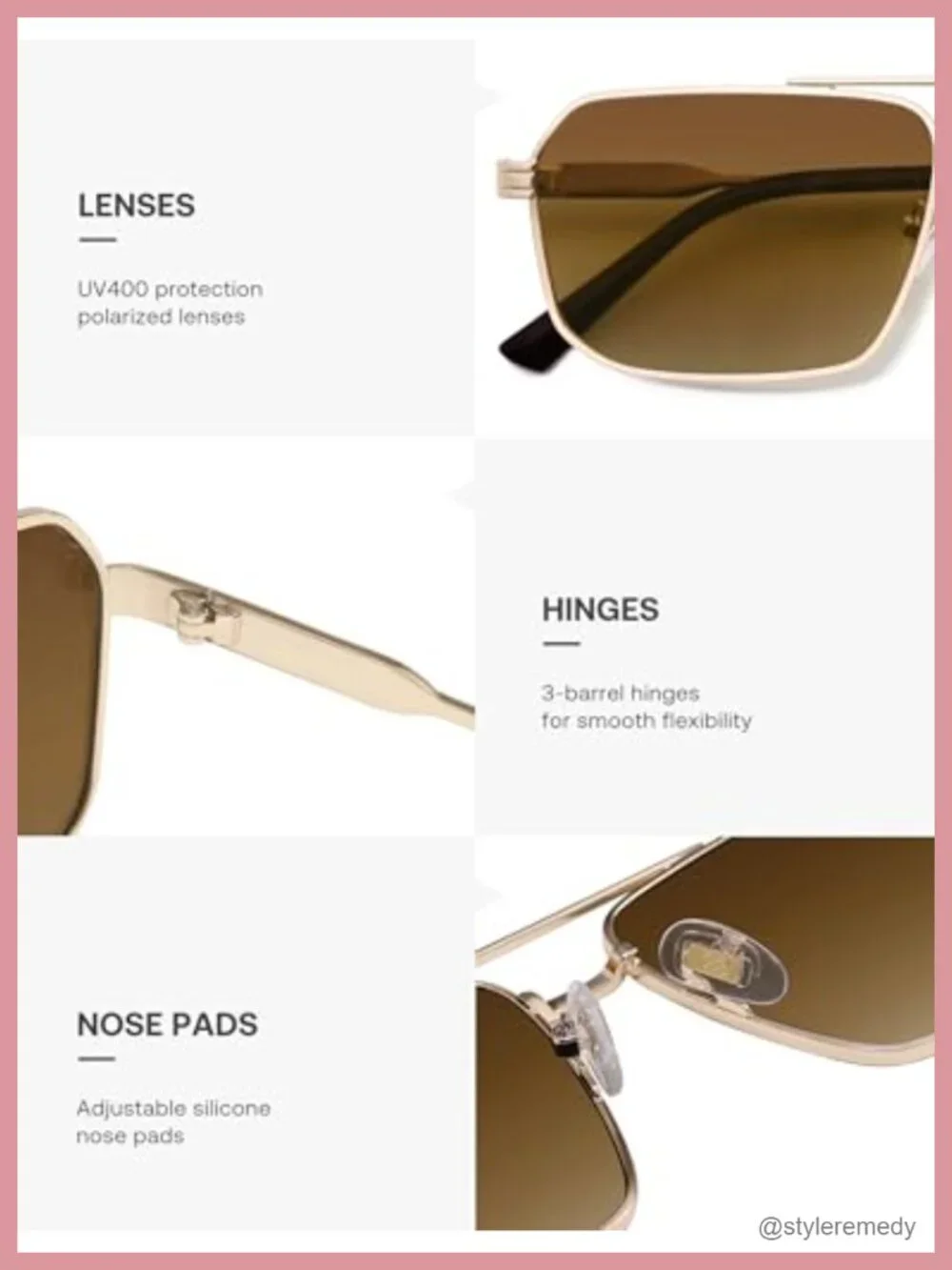 Retro Polarized Square Sunglasses Double Bridge Metal UV Protection Unisex